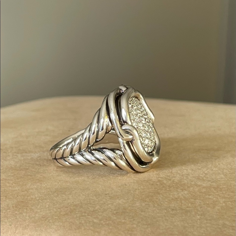 Auth David Yurman diamond silver ring 8 resizable